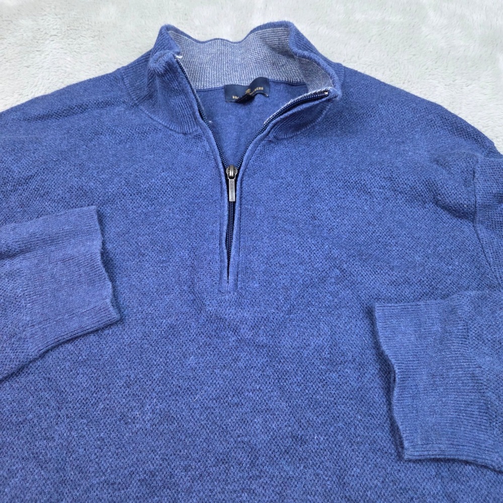 Brooks Brothers Quarter Zip Sweater Men XL Textured Mock Neck Pullover Knit Blue